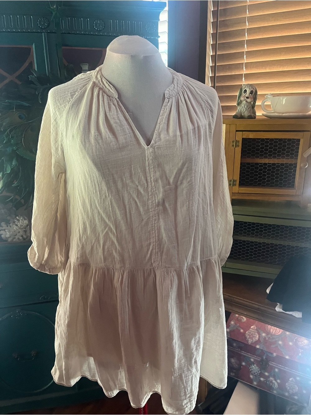 Velvet Women's Large Cream Peasant Tunic Dress - Lightweight Boho Style